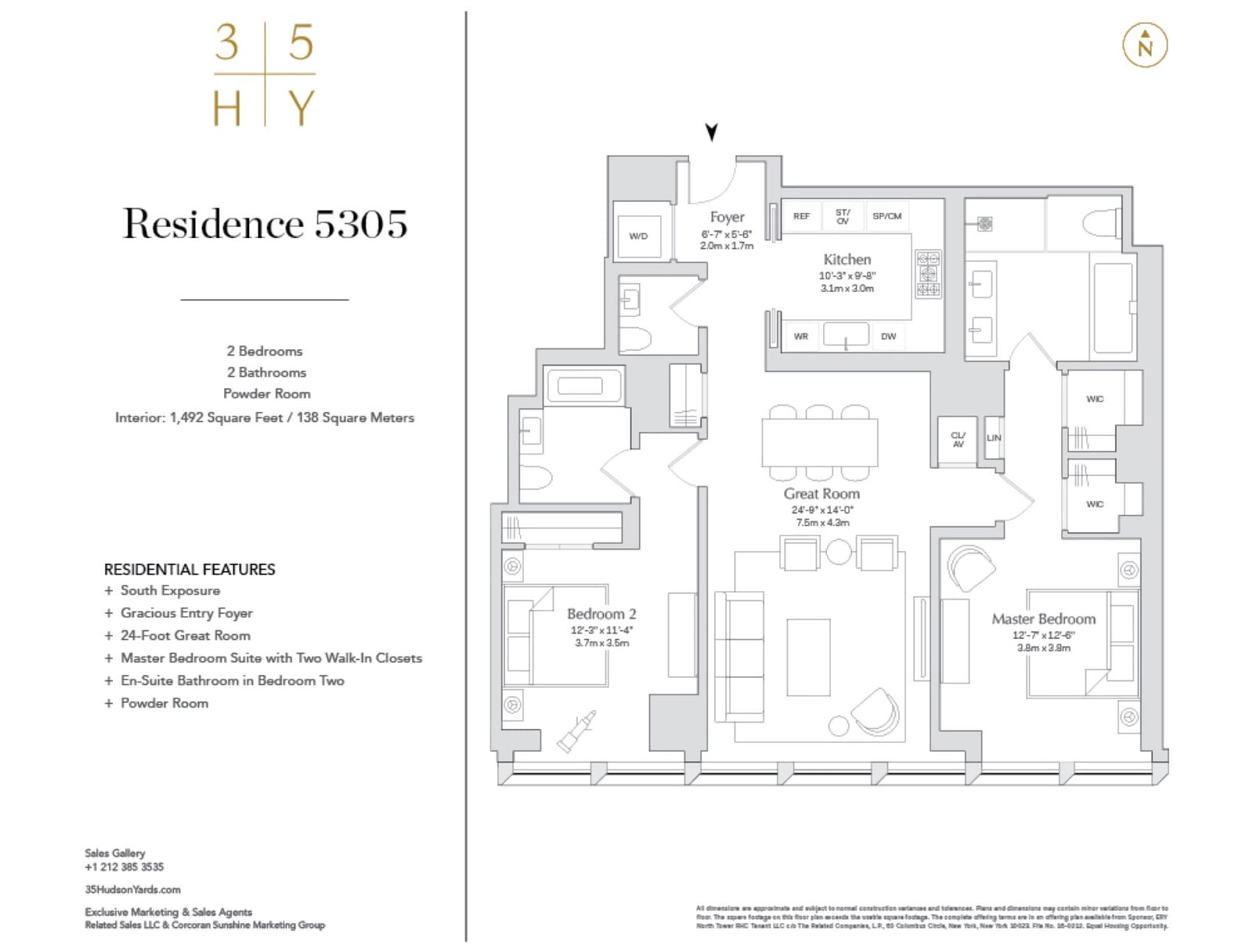 35 Hudson Yards Residence 5305 — 2 Bed / 3 Bath floor plan