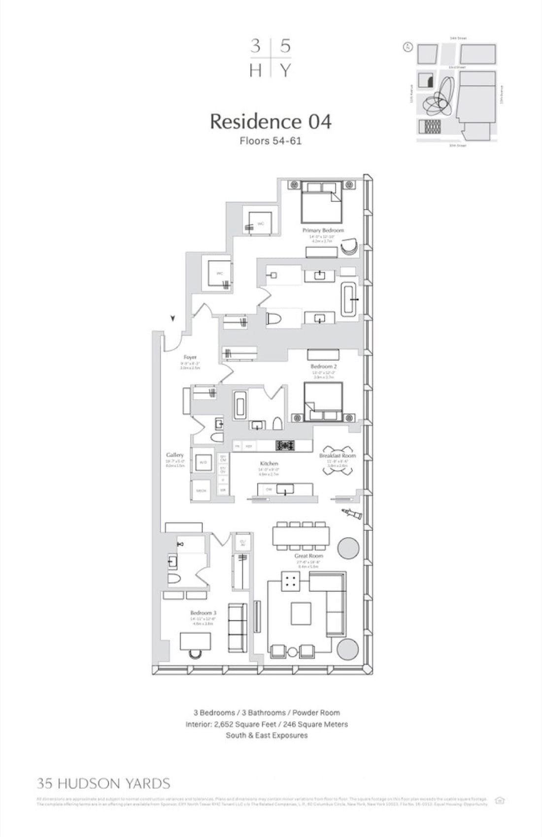 35 Hudson Yards Residence 5604 — 3 Bed / 3.5 Bath floor plan
