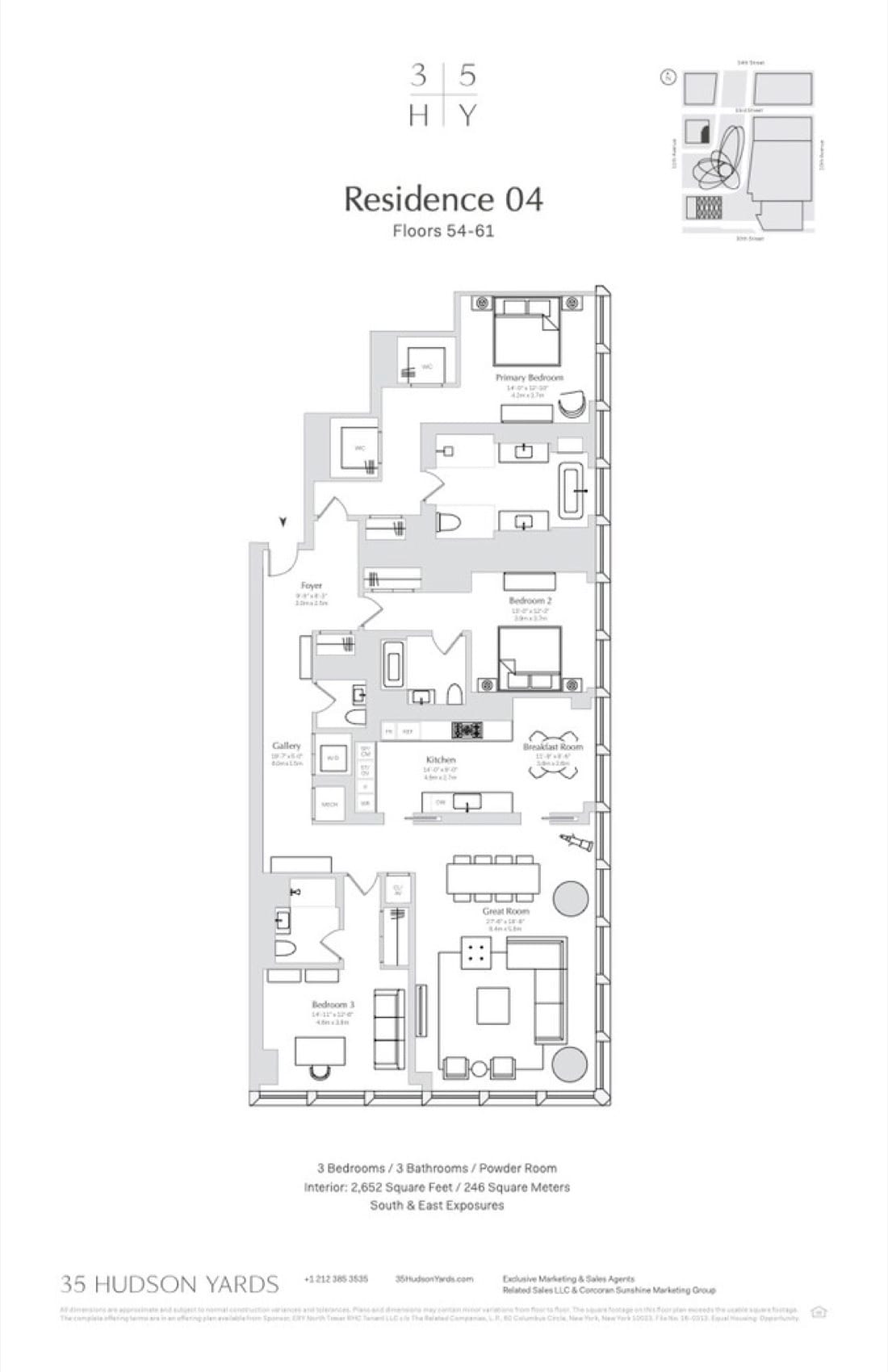 35 Hudson Yards Residence 5804 — 3 Bed / 4.5 Bath floor plan