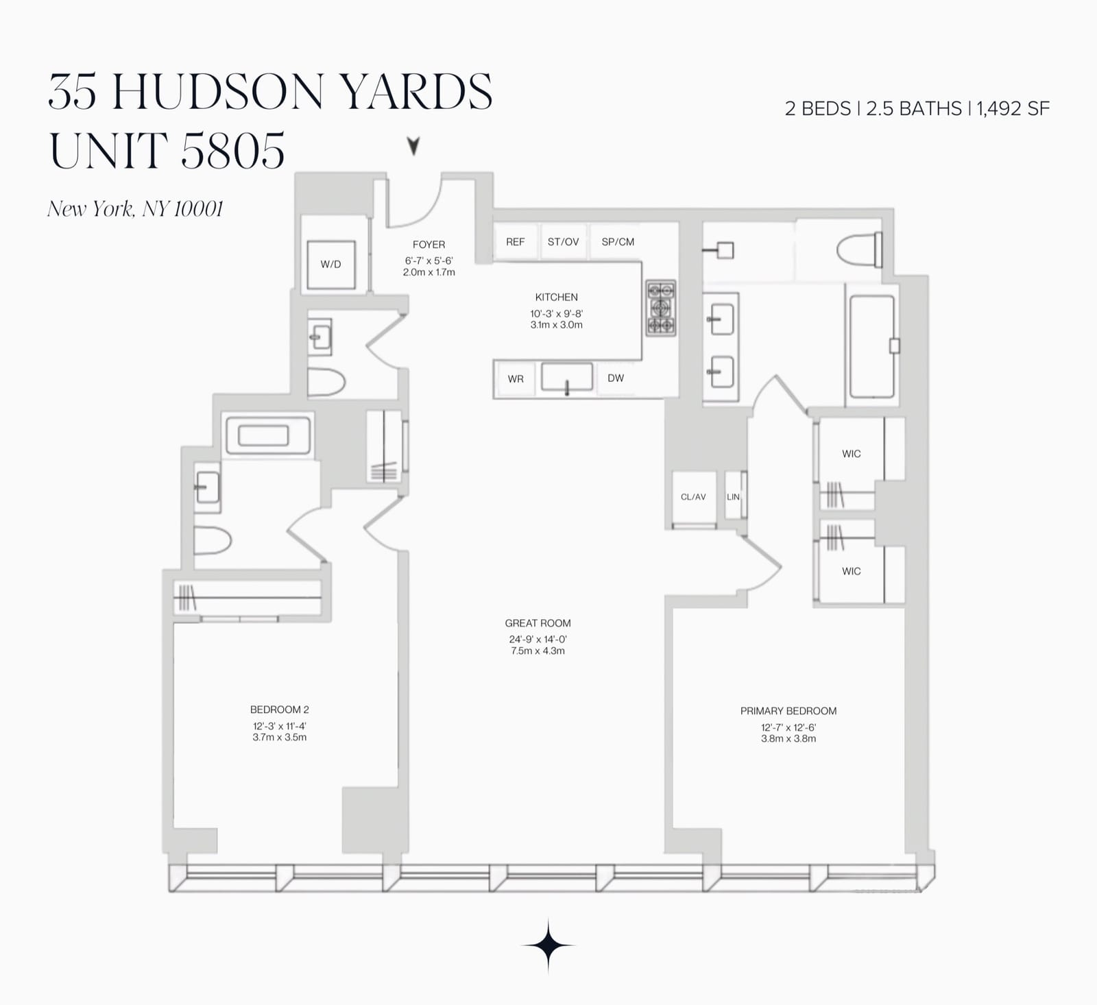 35 Hudson Yards Residence 5805 — 2 Bed / 2.5 Bath floor plan