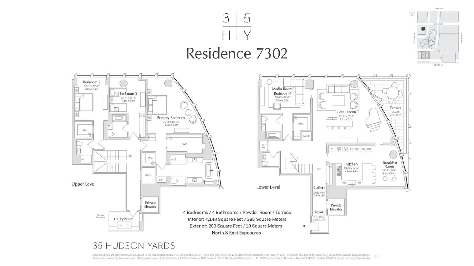 35 Hudson Yards Residence 7302 — 4 Bed / 4.5 Bath floor plan