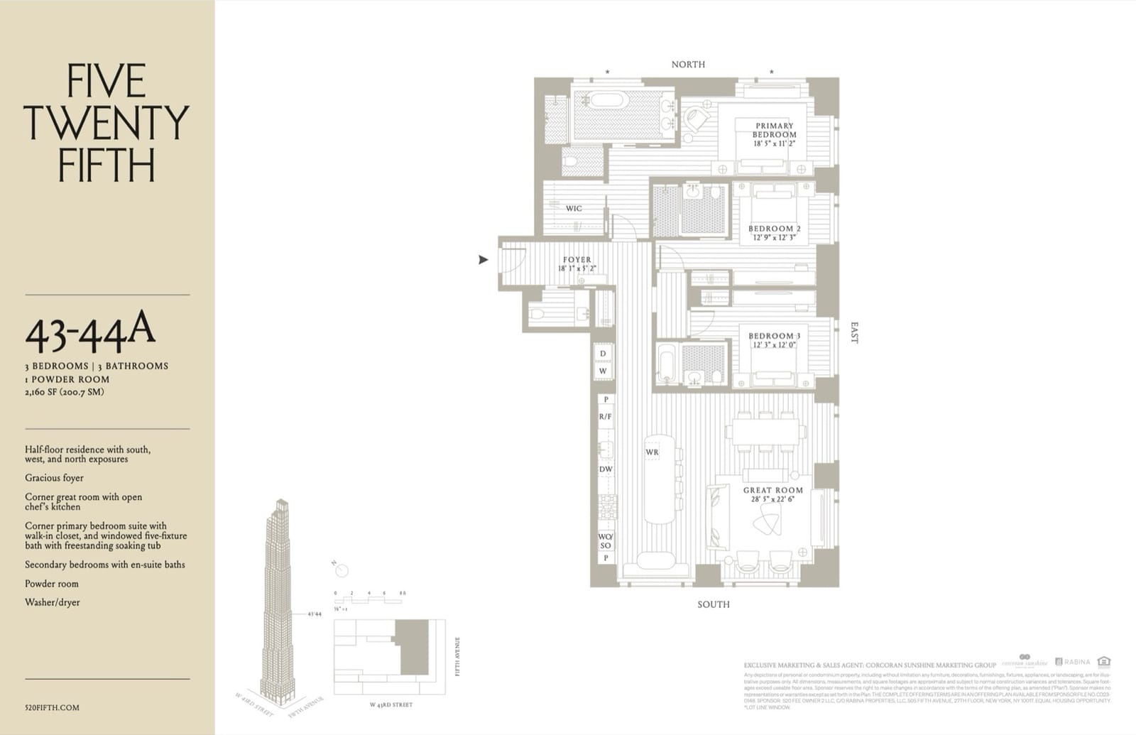 520 Fifth Avenue Floor plan — Residence 43-44A floor plan