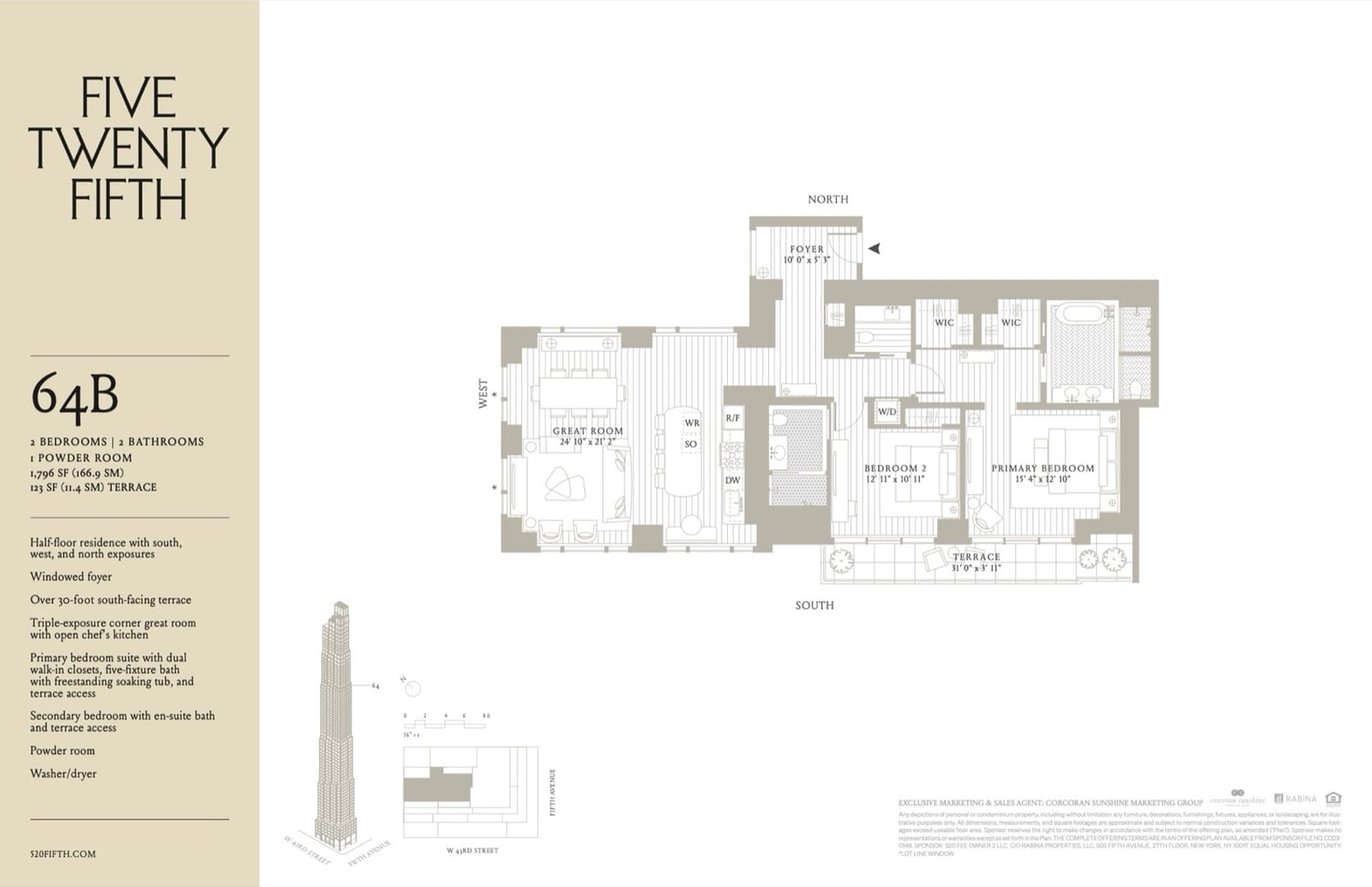 520 Fifth Avenue Floor plan — Residence 64B floor plan