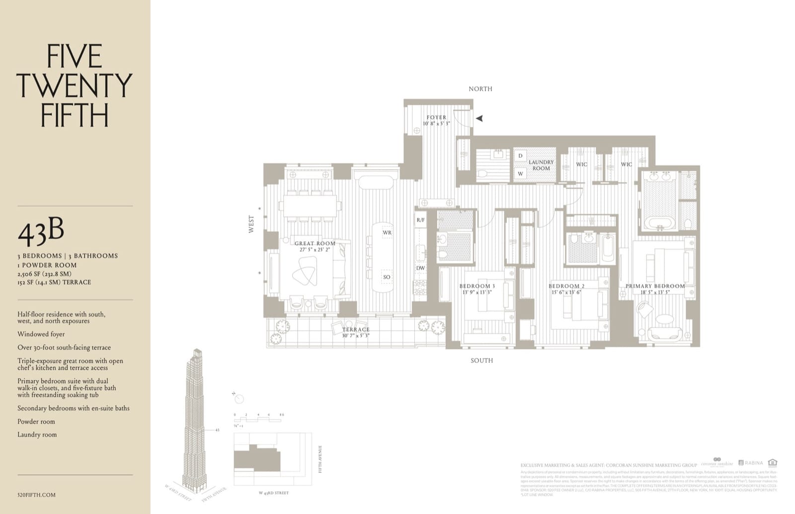 520 Fifth Avenue Residence 43B floor plan