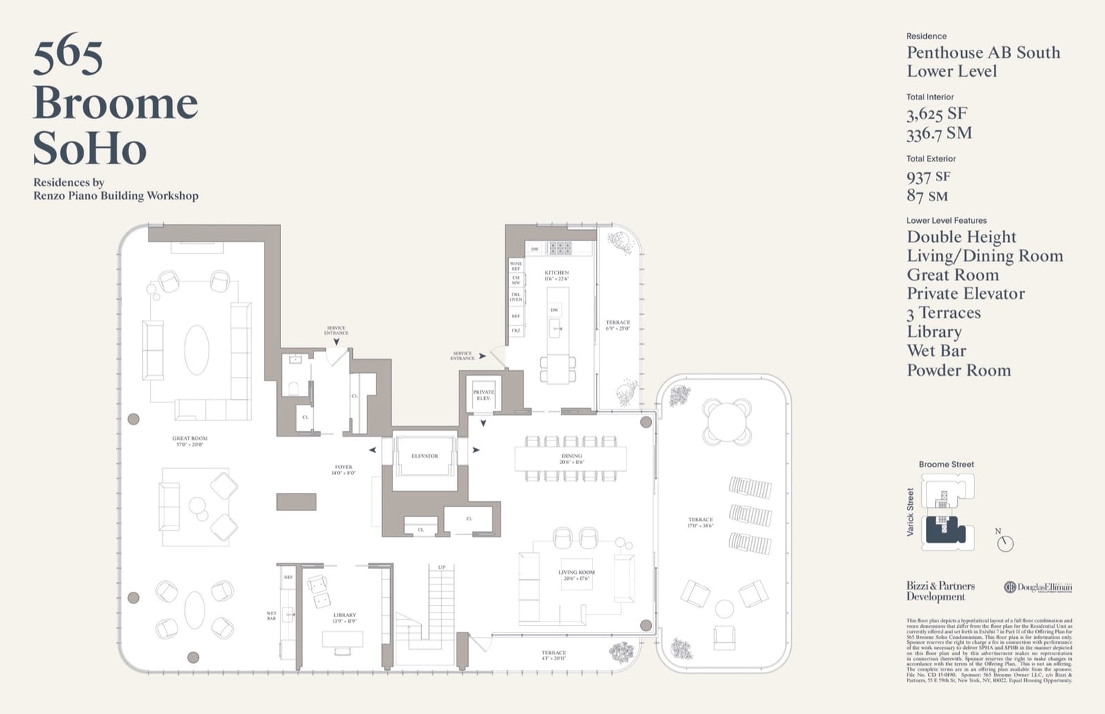 565 Broome Soho Penthouse AB South (Lower Level) — floor plan floor plan
