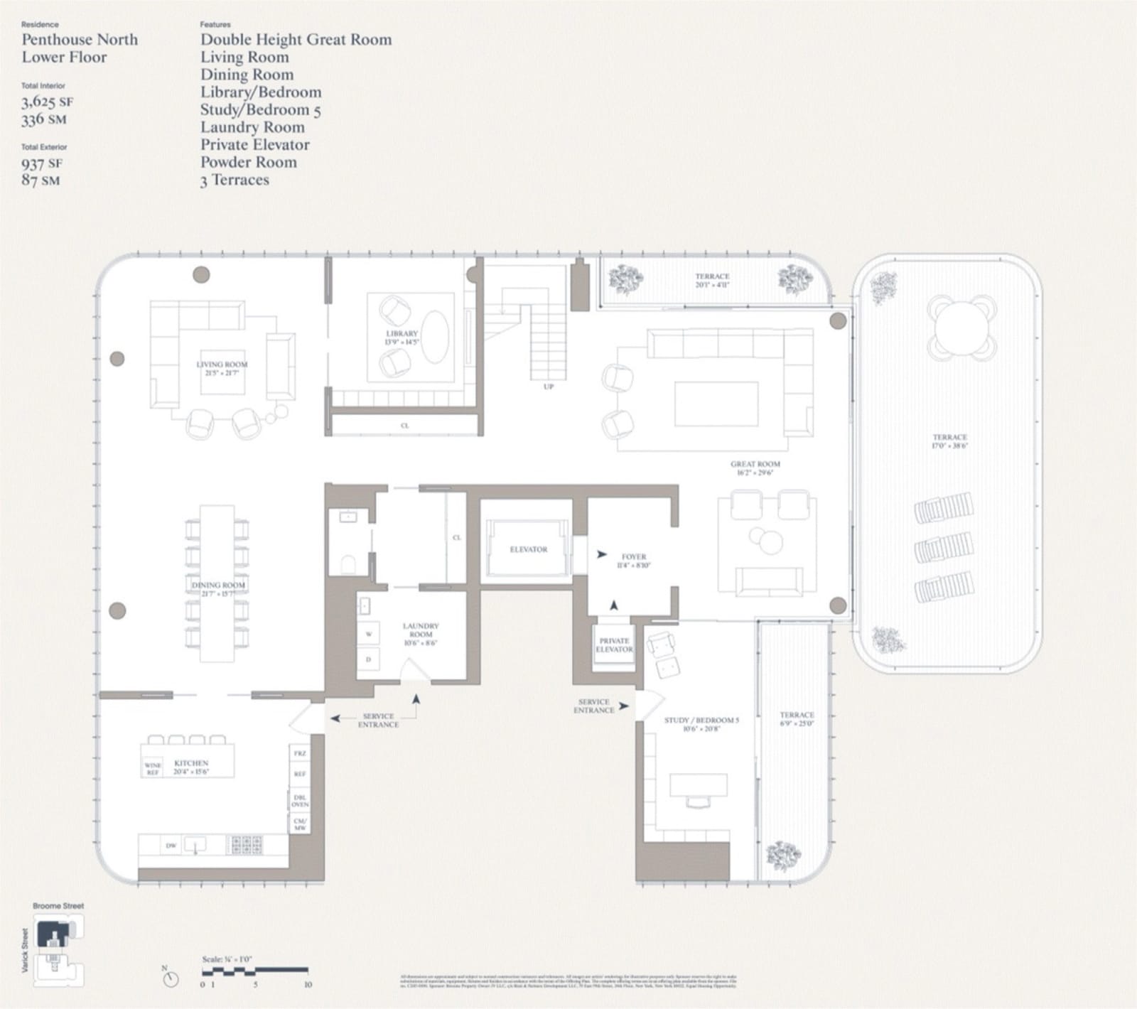 565 Broome Soho Penthouse — lower floor plan floor plan