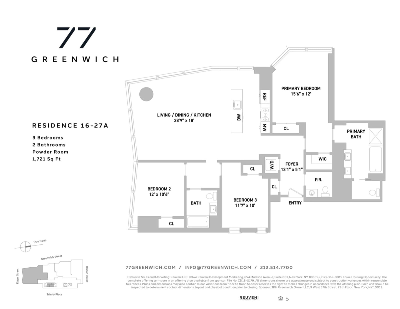 77 Greenwich Residence Line A, Floors 16-27 (PDF) floor plan