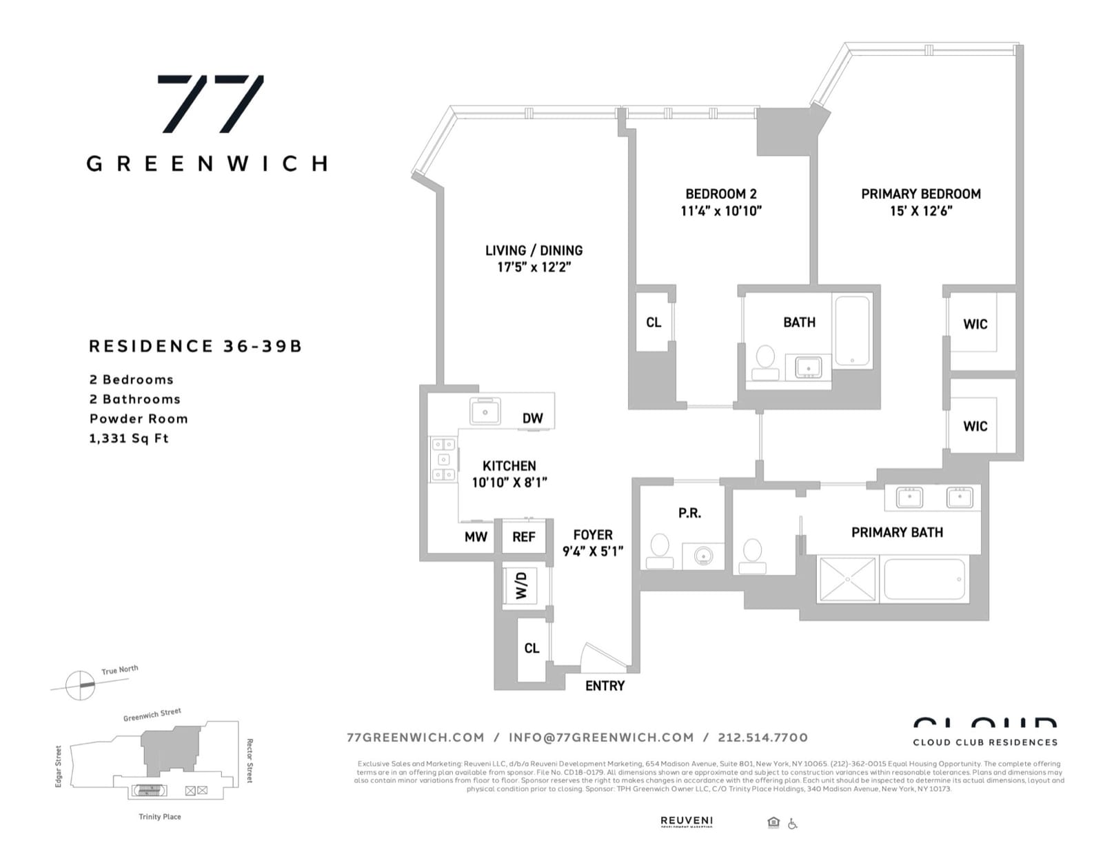 77 Greenwich Residence Line B, Floors 36-39 (PDF) floor plan