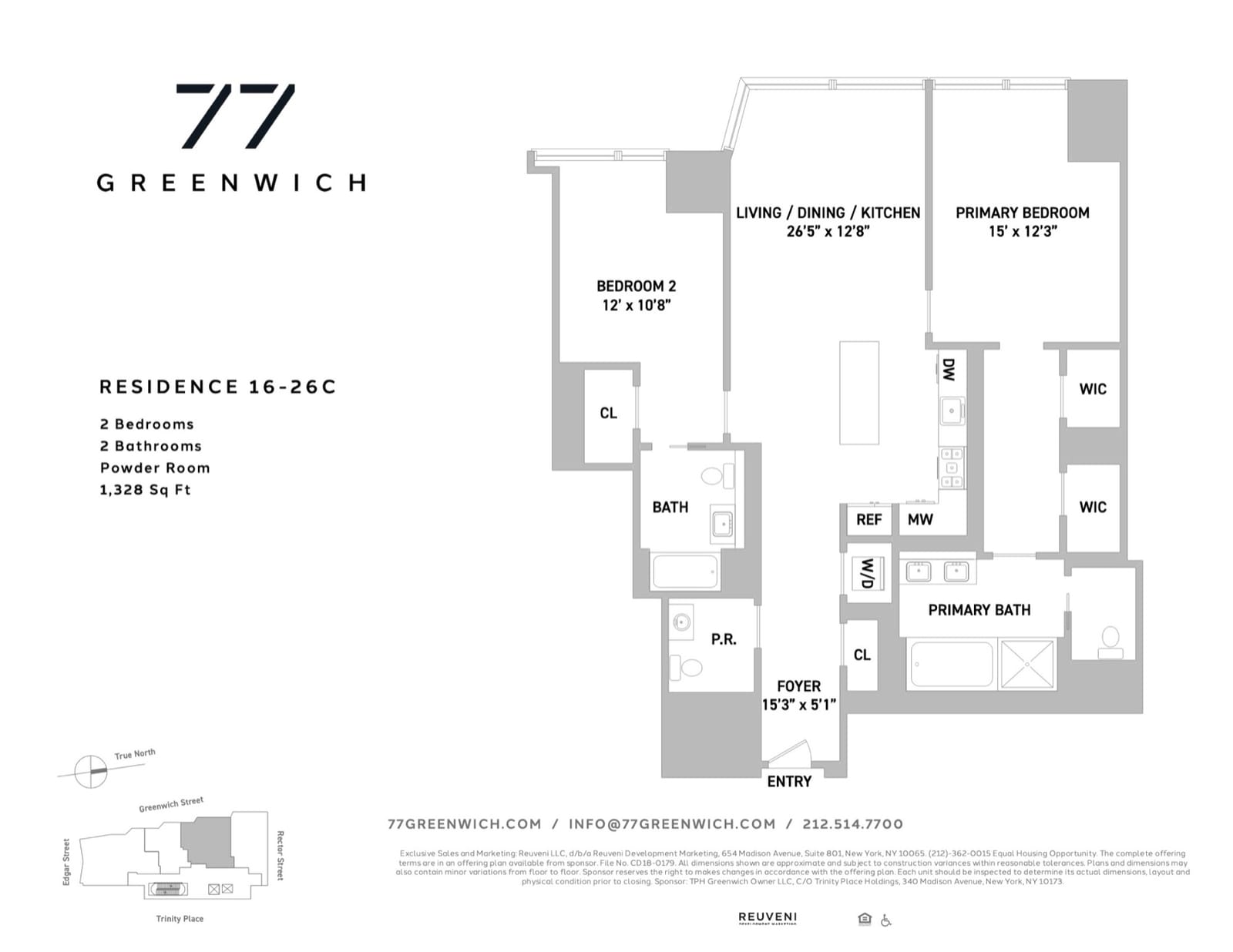 77 Greenwich Residence Line C, Floors 16-26 (PDF) floor plan
