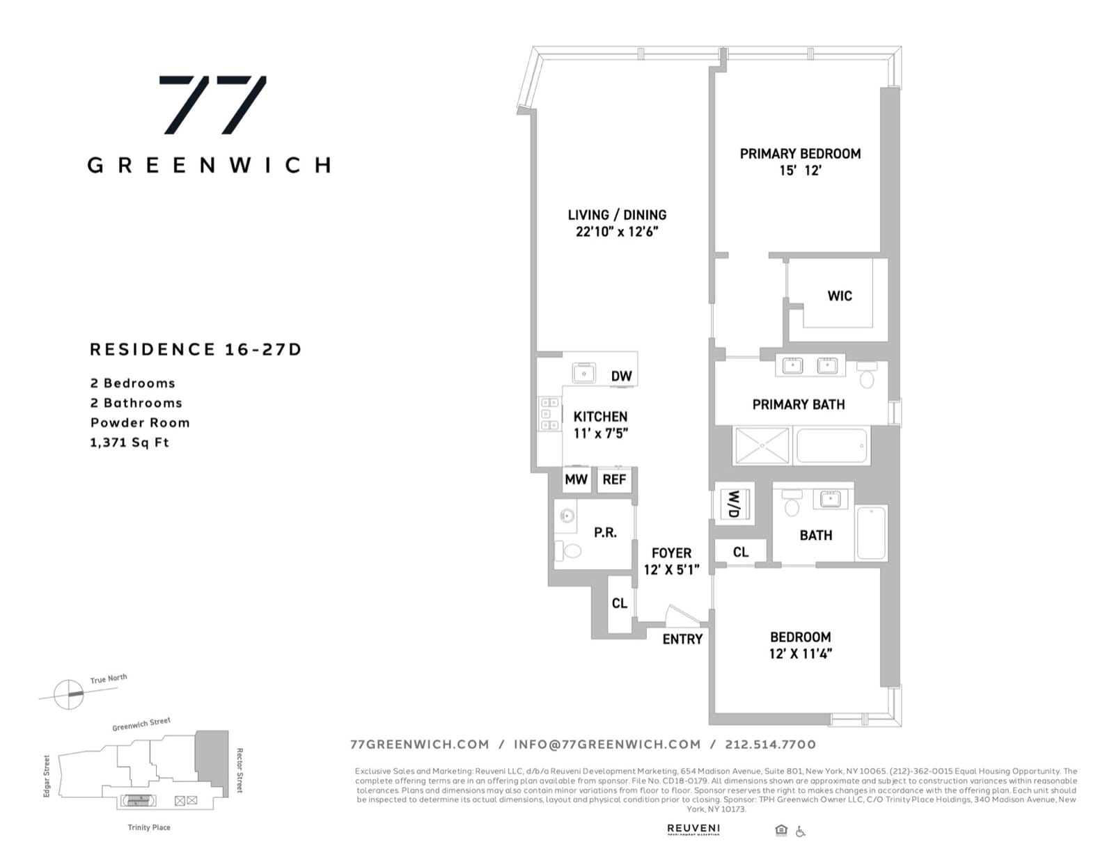 77 Greenwich Residence Line D, Floors 16-27 (PDF) floor plan