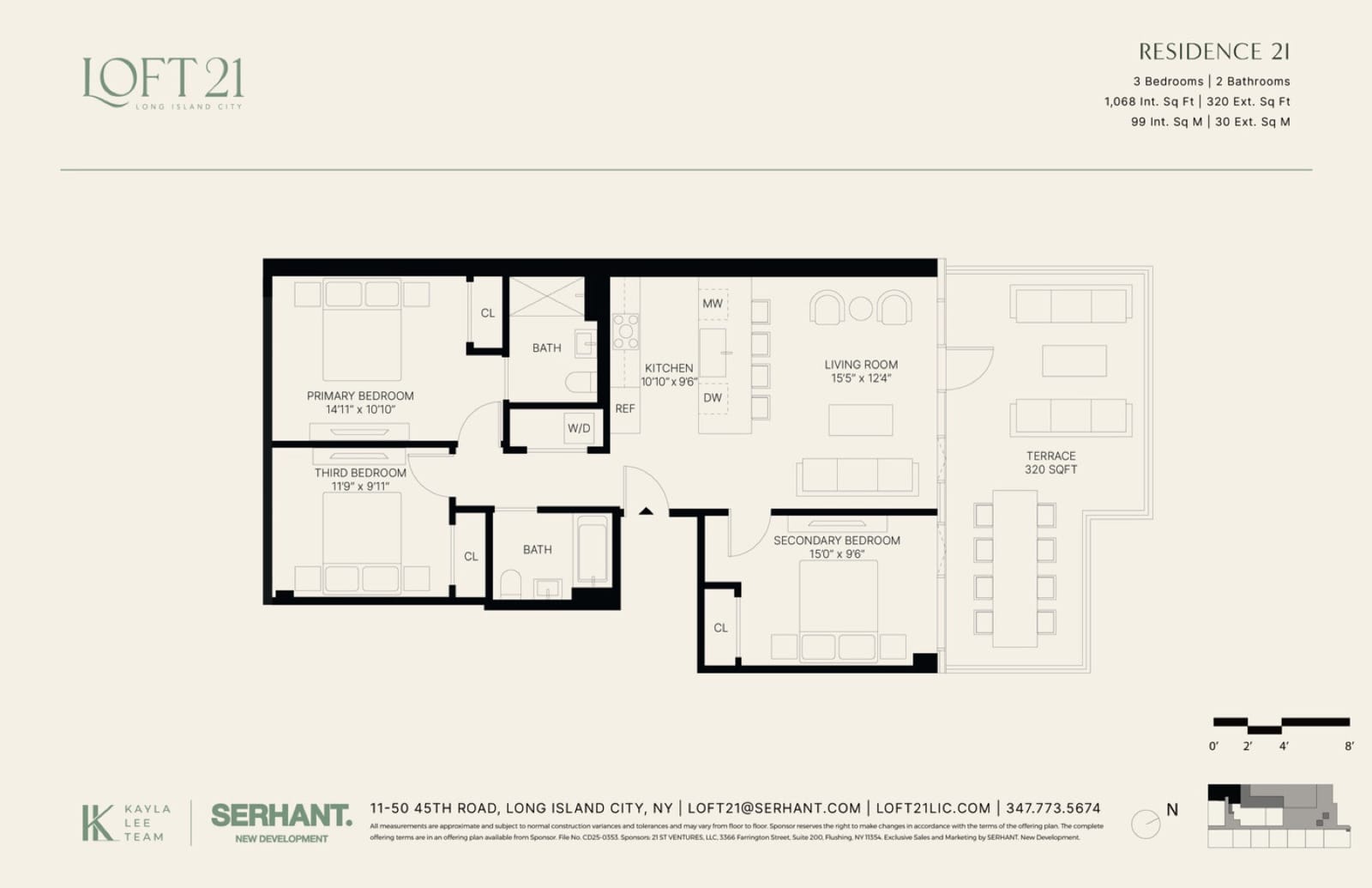 Loft 21 Residence 2I — 3 Bed / 2 Bath + Terrace (1,068 sf) floor plan