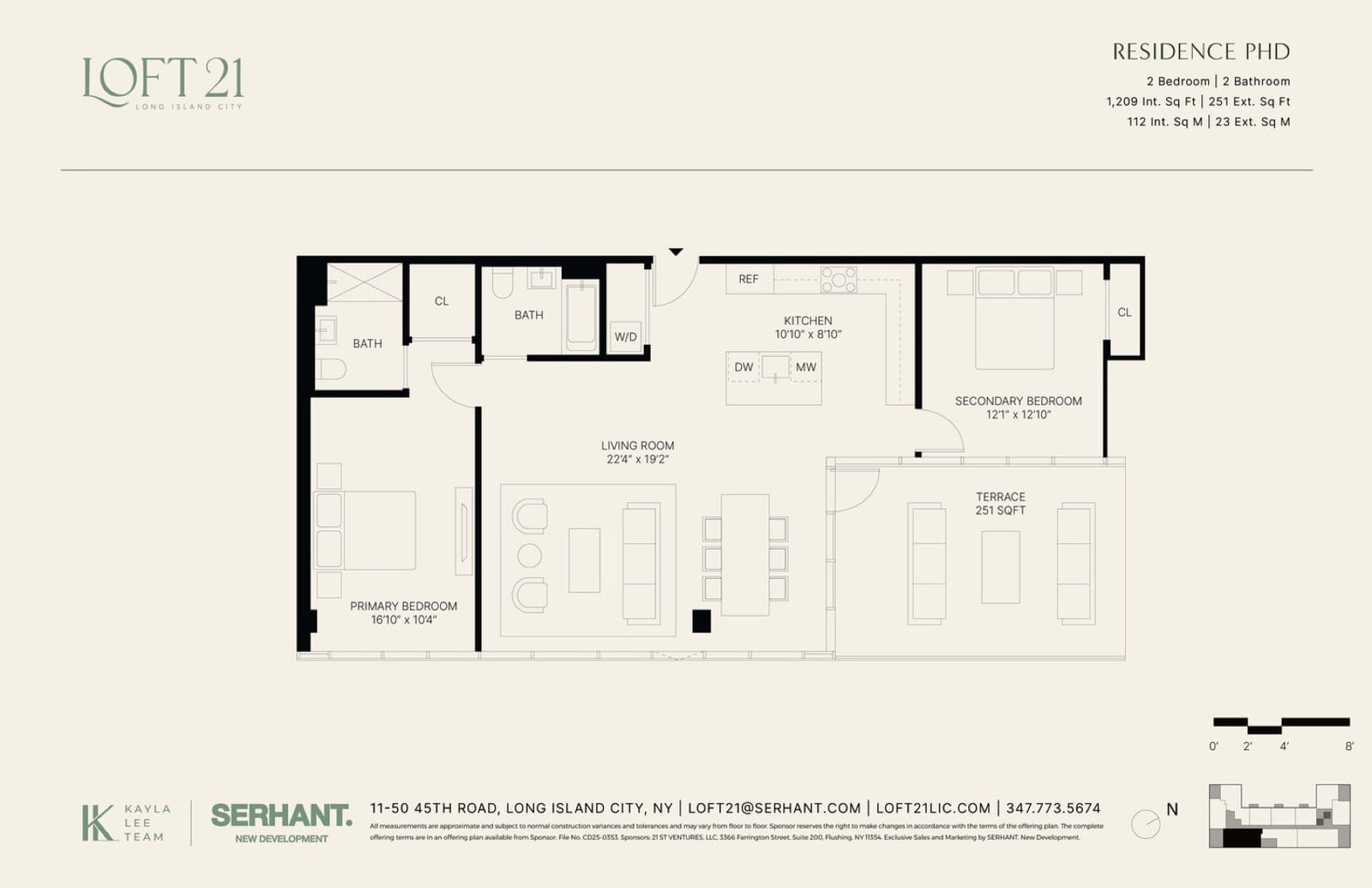 Loft 21 Residence PHD — 2 Bed / 2 Bath Penthouse + Terrace (1,209 sf) floor plan