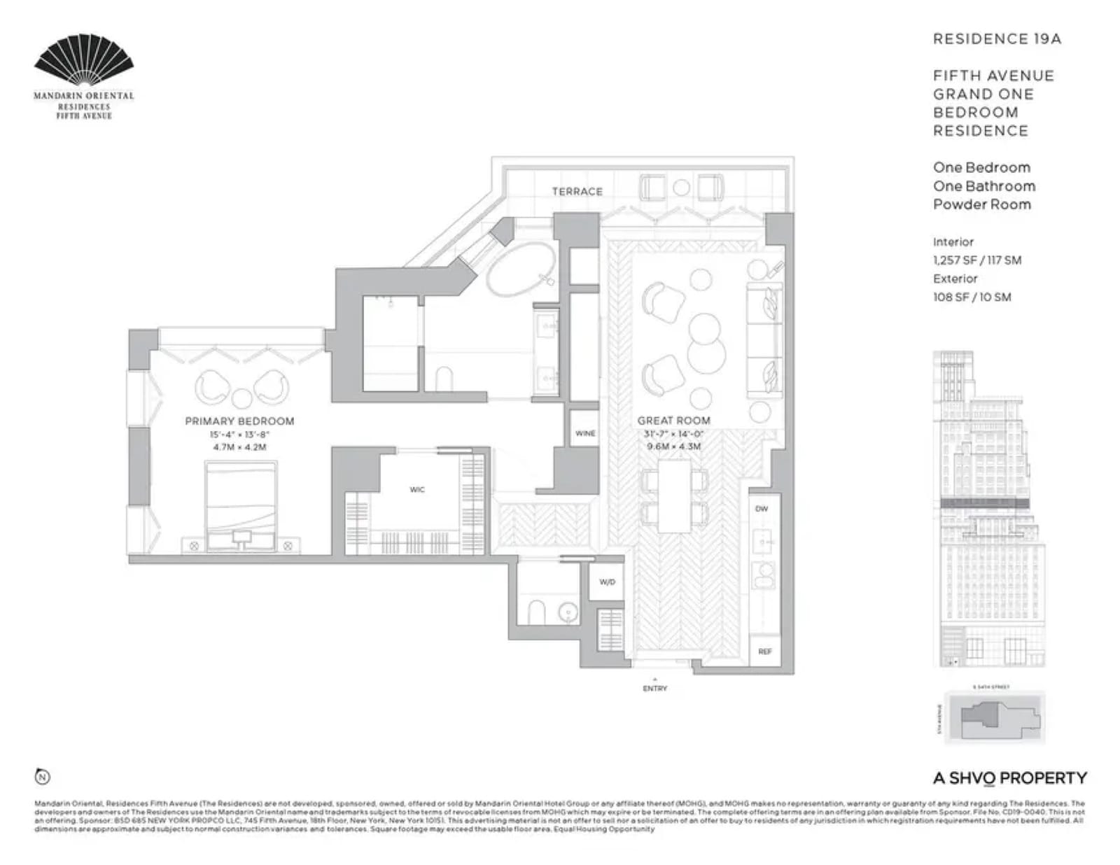 Mandarin Oriental Residences, Fifth Avenue Residence 19A — 1 Bed floor plan