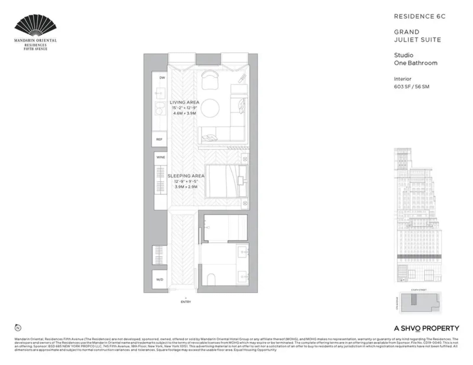 Mandarin Oriental Residences, Fifth Avenue Residence 6C — Studio floor plan