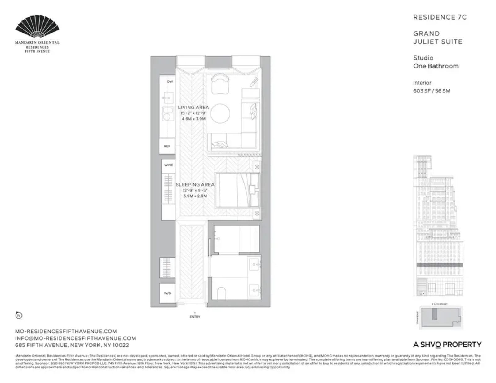 Mandarin Oriental Residences, Fifth Avenue Residence 7C — Studio floor plan