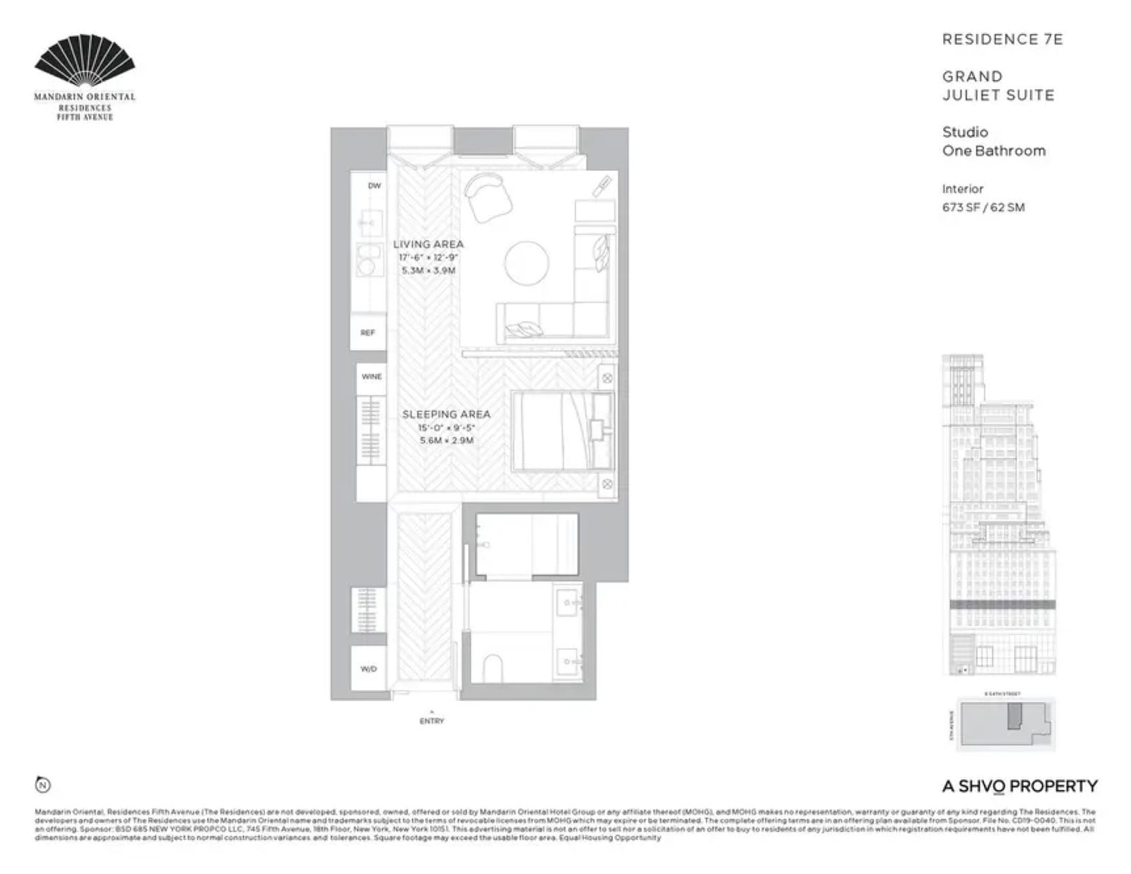 Mandarin Oriental Residences, Fifth Avenue Residence 7E — Studio floor plan