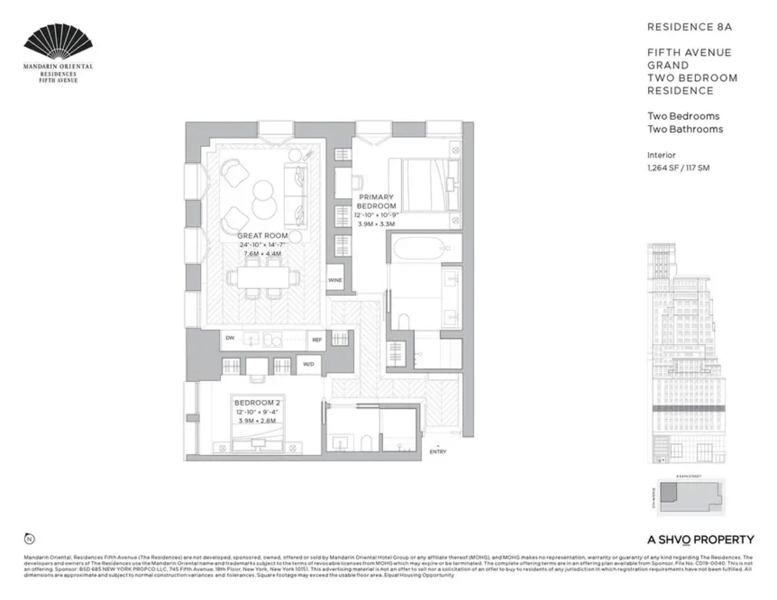 Mandarin Oriental Residences, Fifth Avenue Residence 8A — 2 Bed floor plan