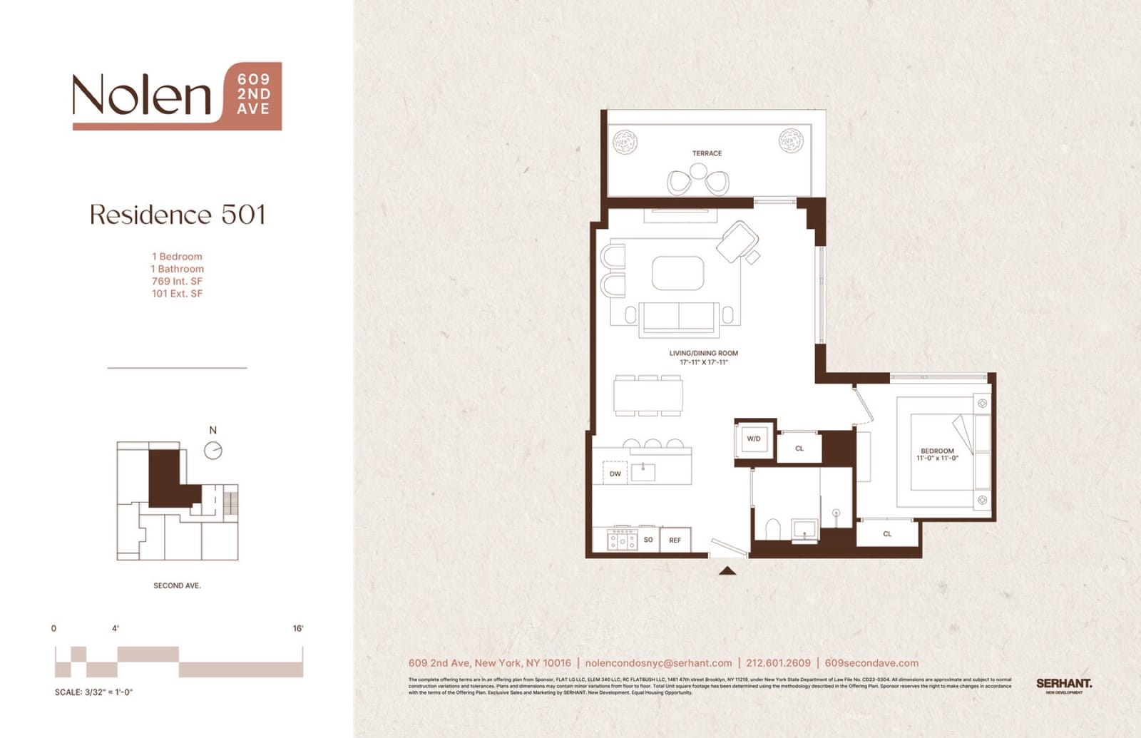 Nolen Residence 501 — 1 Bedroom + Terrace floor plan
