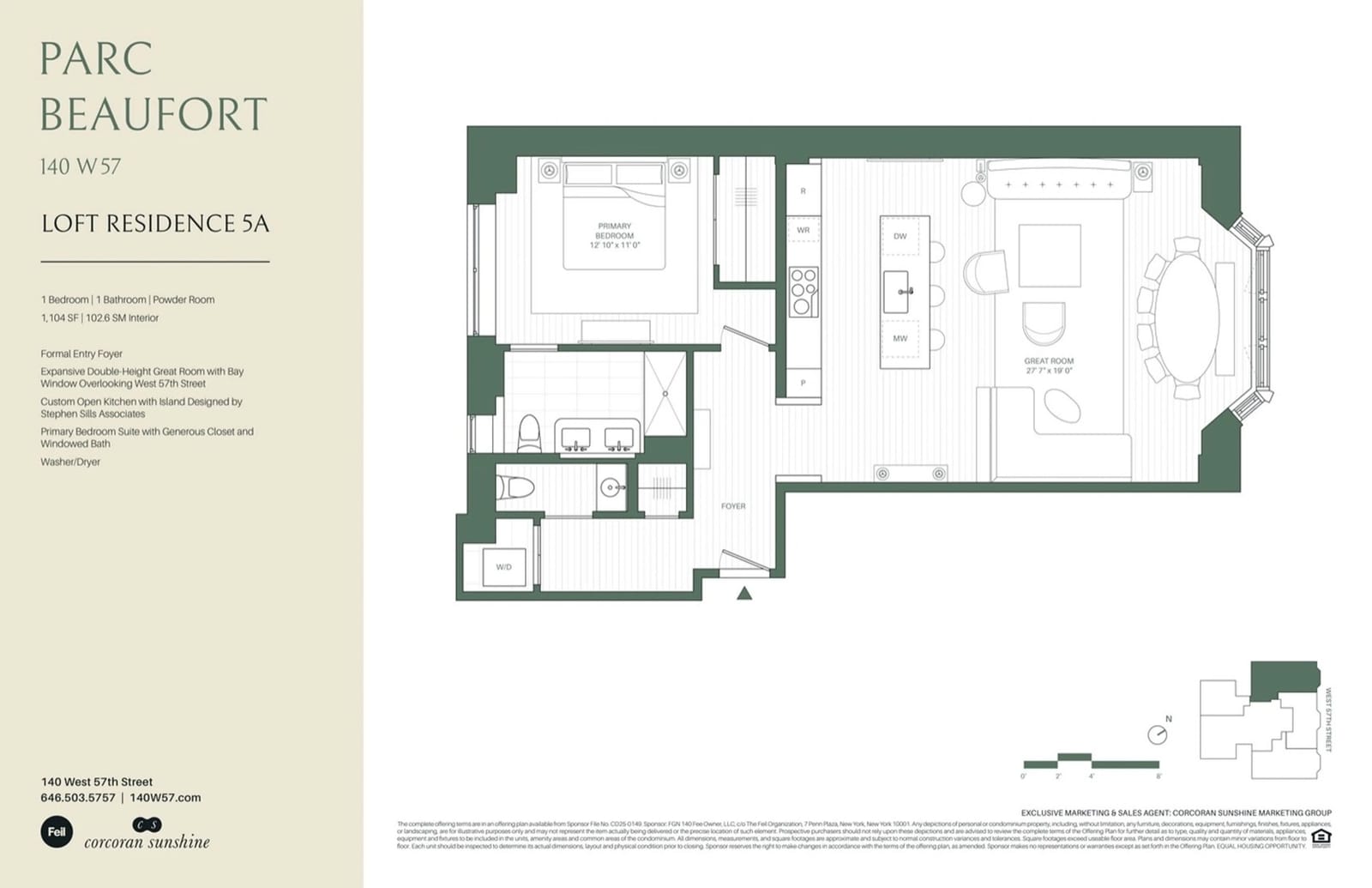 Parc Beaufort Residence 5A — 1 Bed / 1.5 Bath floor plan