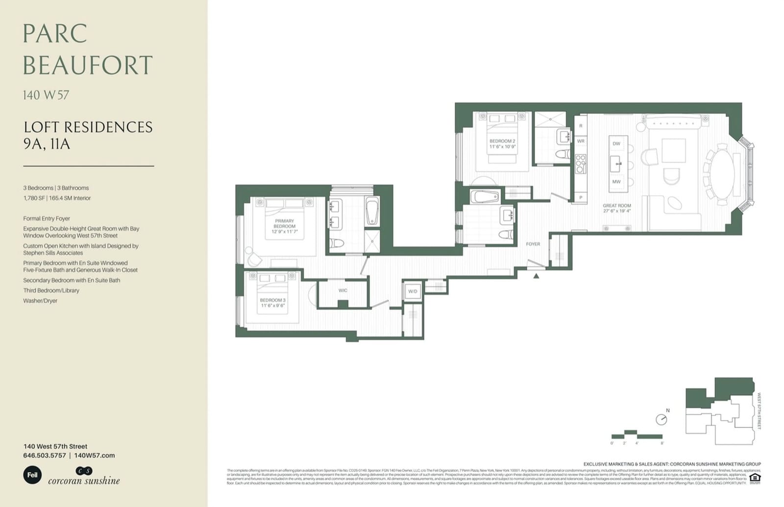 Parc Beaufort Residence 9A — 3 Bed / 3 Bath floor plan