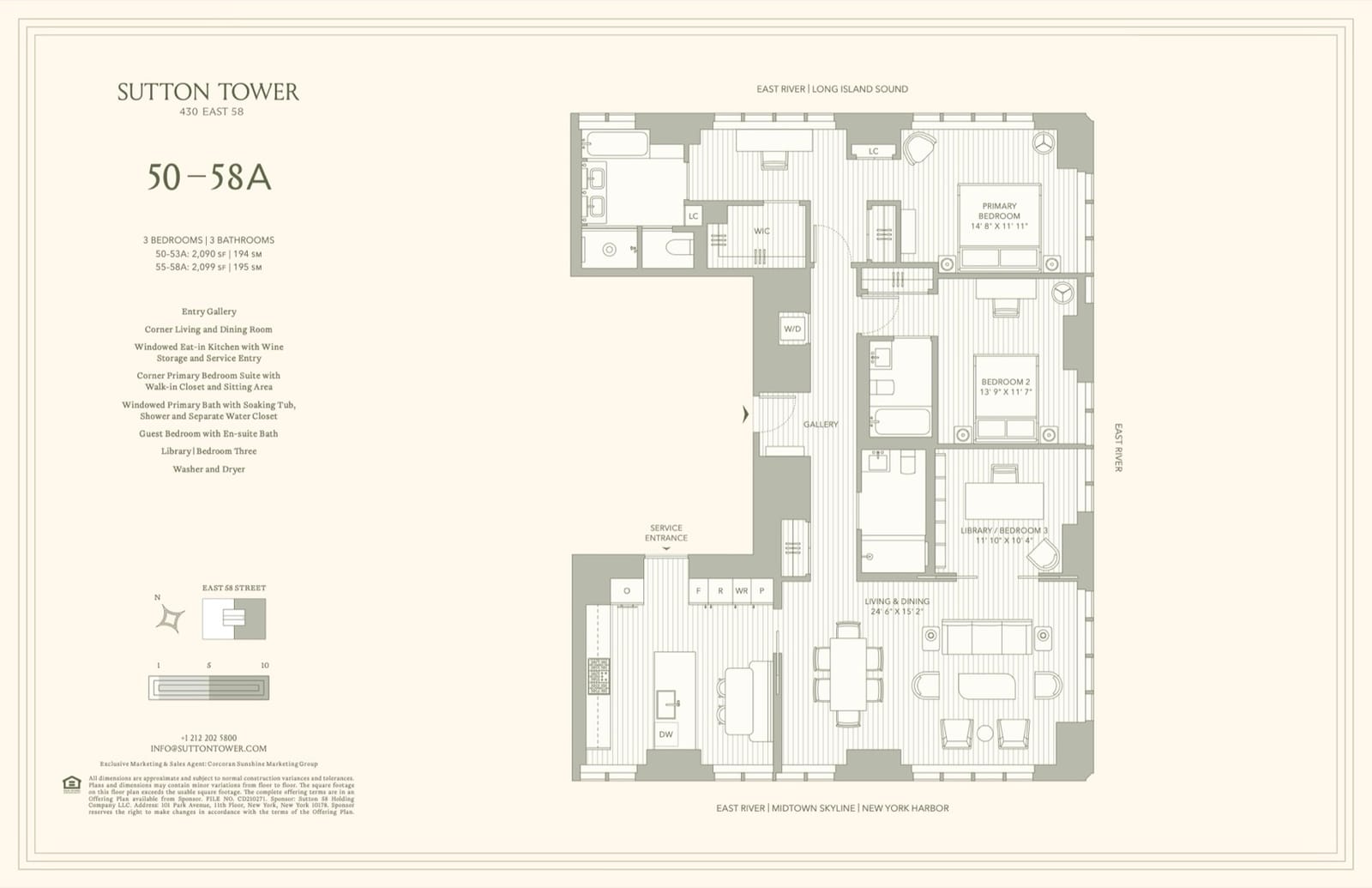 Sutton Tower Residence Line A, Floors 50-58 floor plan