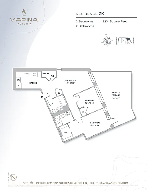 The Marina Astoria 2 bedrooms · 2 baths · Residence 2K · 903 SF floor plan