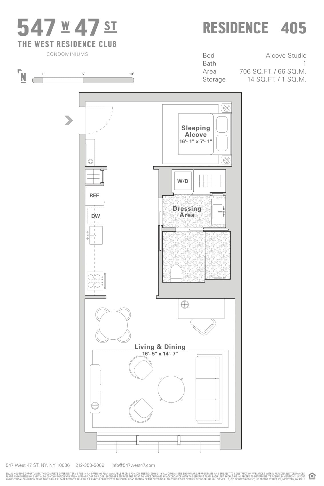 The West Residence Club Residence 405 — Alcove Studio, 1 Bath (706 sf) floor plan