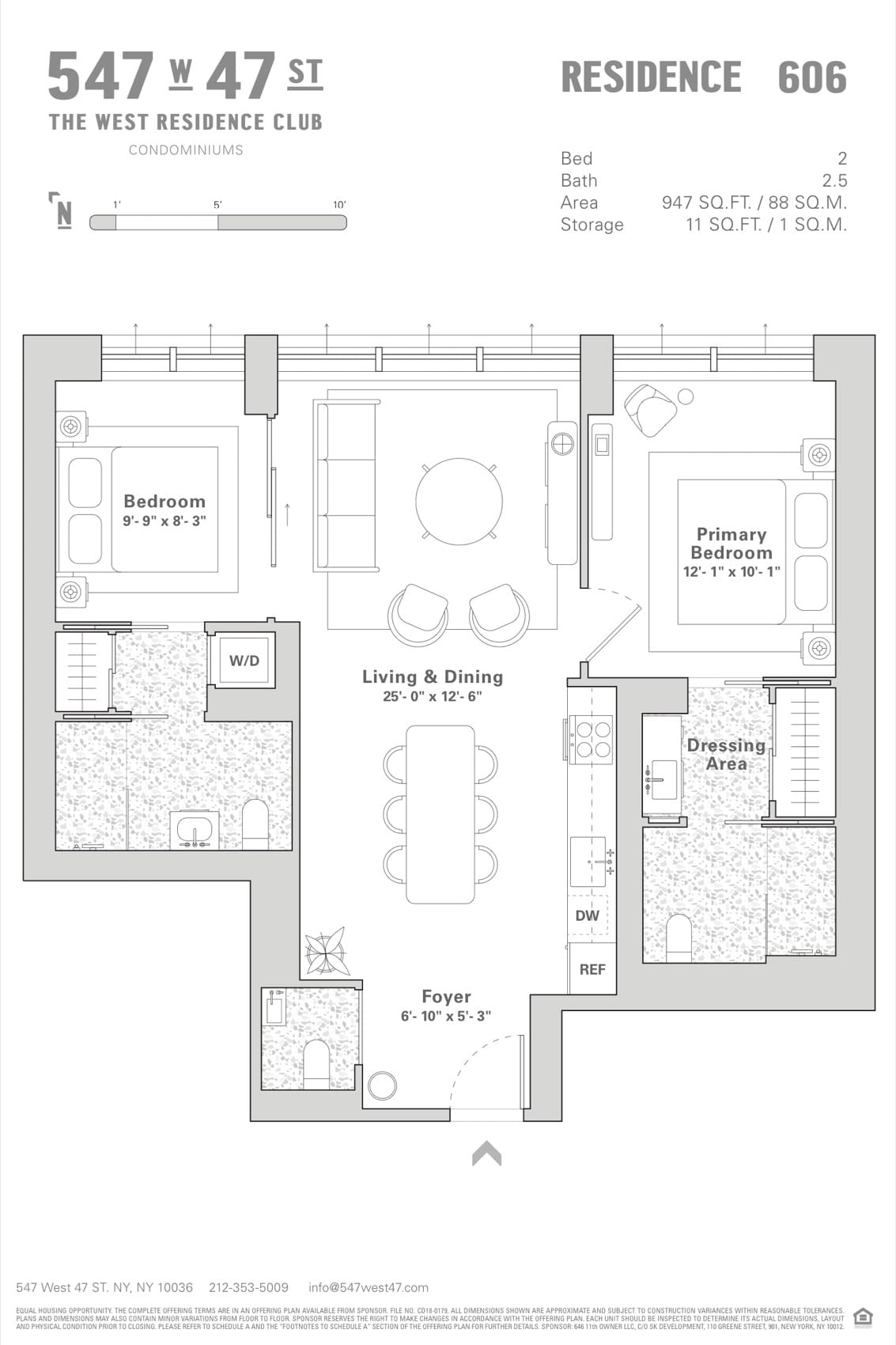 The West Residence Club Residence 606 — 2 Bed, 2.5 Bath (947 sf) floor plan