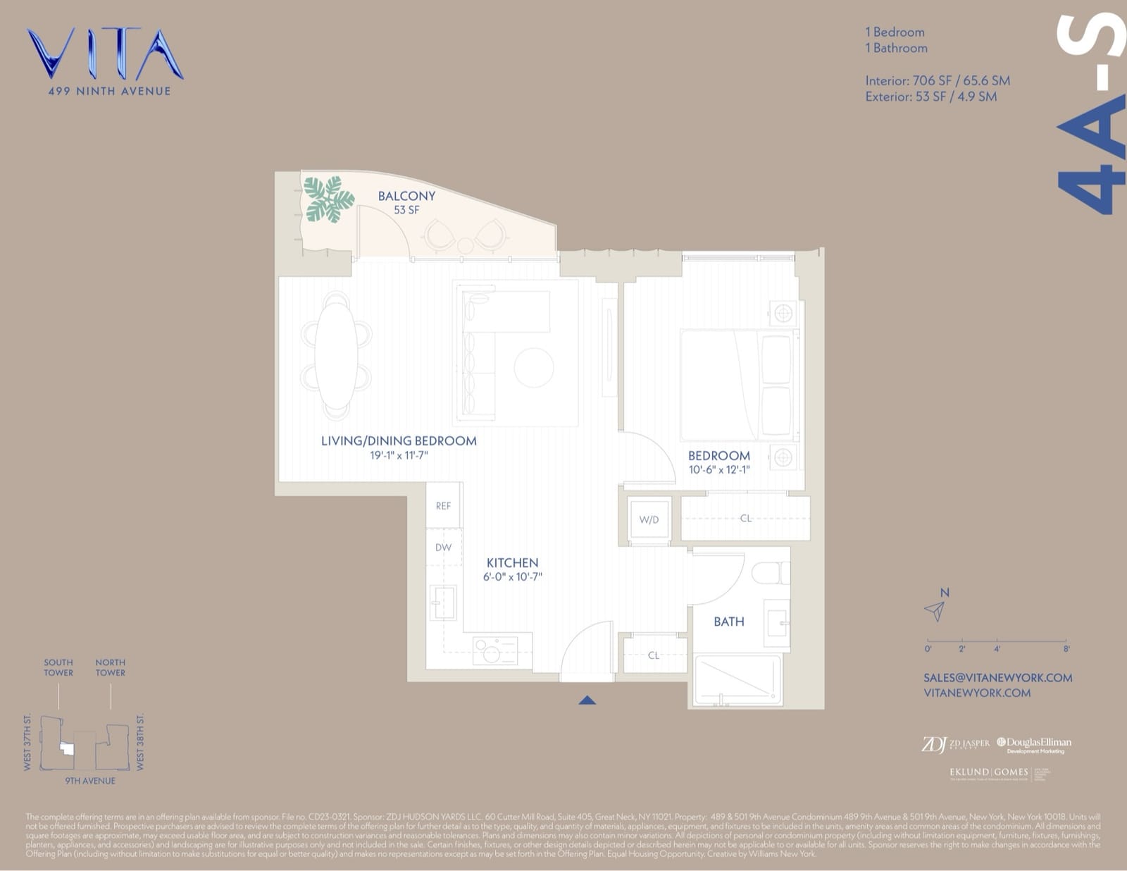 VITA North Tower Residence 4A-S — 1 Bed floor plan